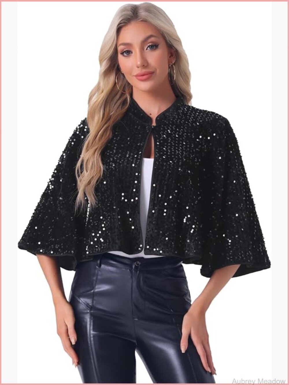 Sequin Velvet Capelet Bolero Shrug Womens Sparkly Jacket Wrap